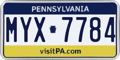 PA license plate MYX7784