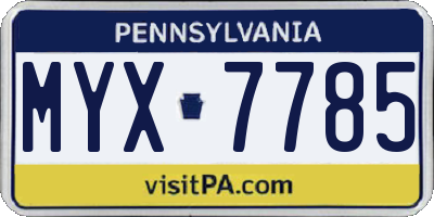 PA license plate MYX7785