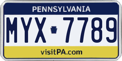 PA license plate MYX7789