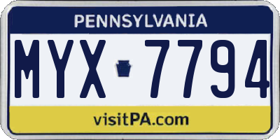 PA license plate MYX7794