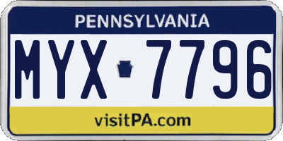 PA license plate MYX7796