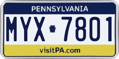 PA license plate MYX7801