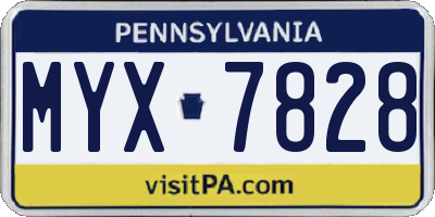 PA license plate MYX7828