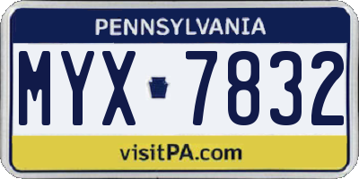 PA license plate MYX7832