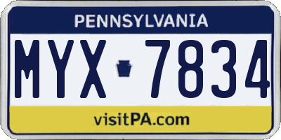 PA license plate MYX7834