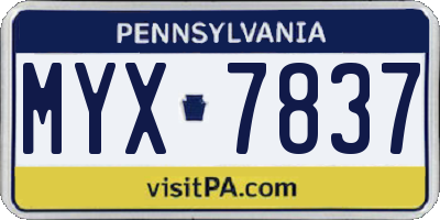 PA license plate MYX7837