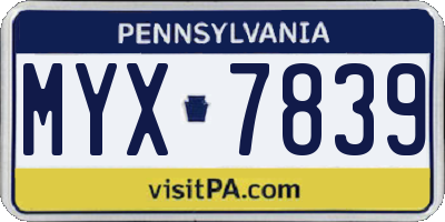 PA license plate MYX7839