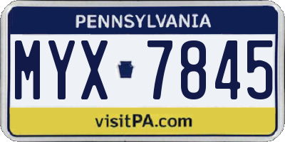 PA license plate MYX7845