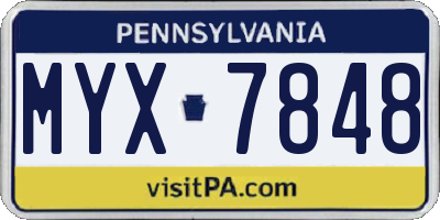 PA license plate MYX7848