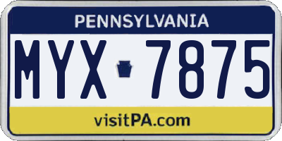 PA license plate MYX7875