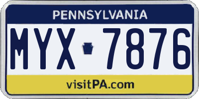 PA license plate MYX7876