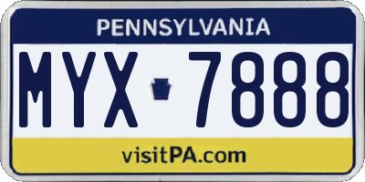 PA license plate MYX7888