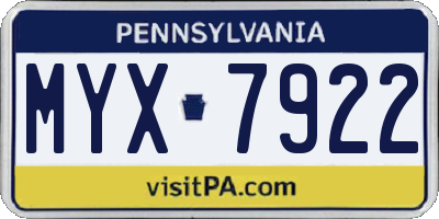 PA license plate MYX7922