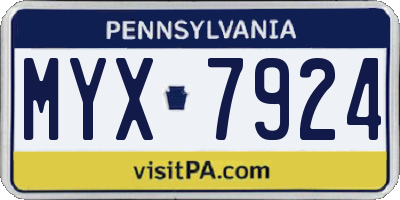 PA license plate MYX7924