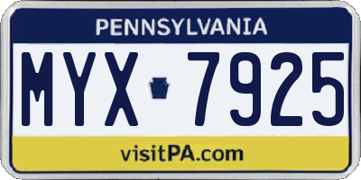 PA license plate MYX7925