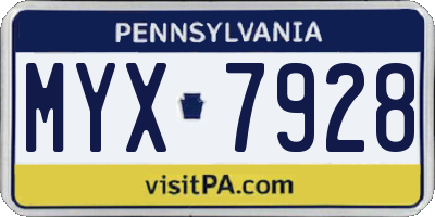 PA license plate MYX7928