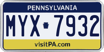PA license plate MYX7932