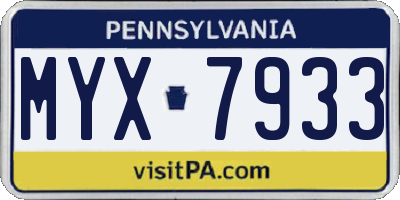 PA license plate MYX7933