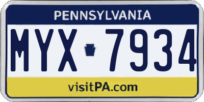 PA license plate MYX7934