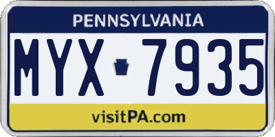PA license plate MYX7935