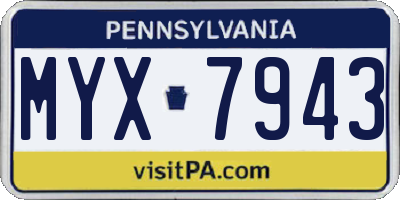 PA license plate MYX7943