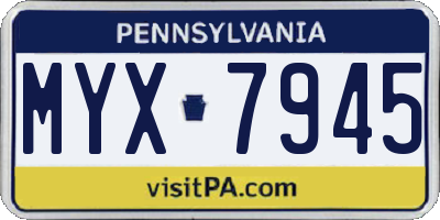 PA license plate MYX7945