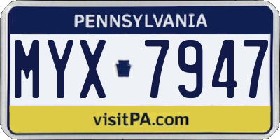 PA license plate MYX7947