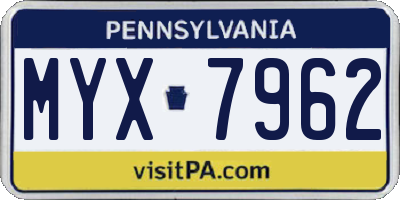 PA license plate MYX7962