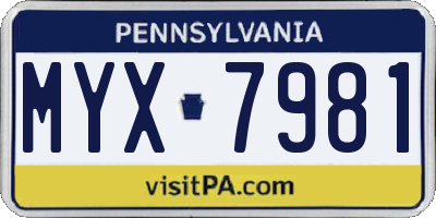 PA license plate MYX7981