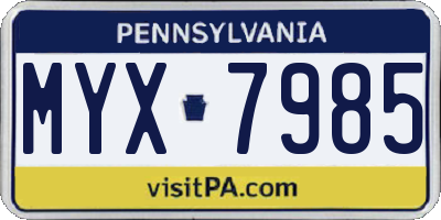 PA license plate MYX7985