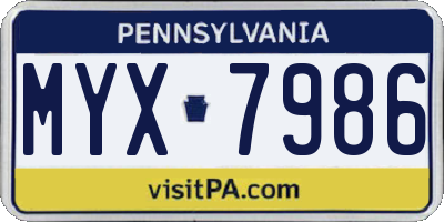 PA license plate MYX7986