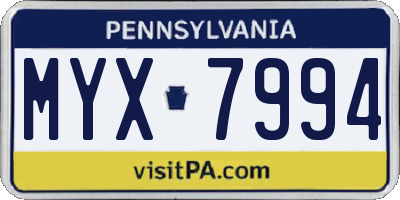 PA license plate MYX7994
