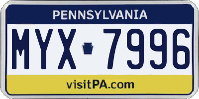 PA license plate MYX7996