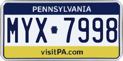 PA license plate MYX7998