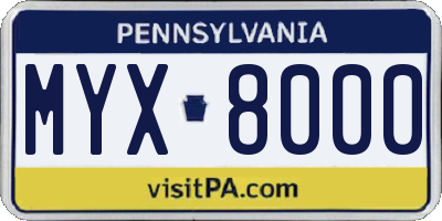 PA license plate MYX8000