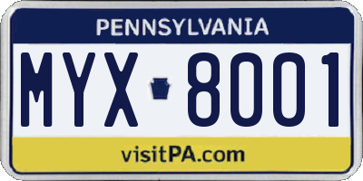 PA license plate MYX8001