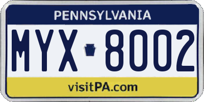 PA license plate MYX8002