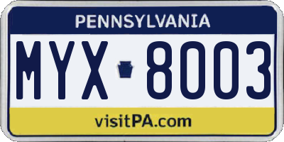 PA license plate MYX8003