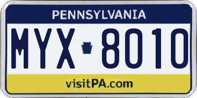 PA license plate MYX8010