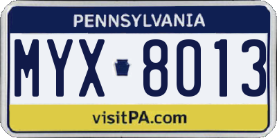 PA license plate MYX8013