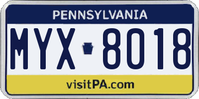 PA license plate MYX8018