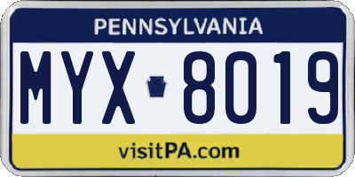 PA license plate MYX8019