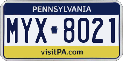 PA license plate MYX8021