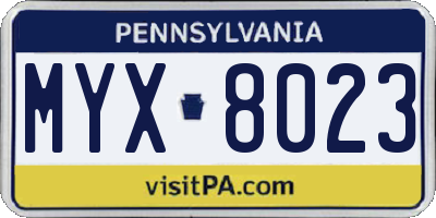 PA license plate MYX8023