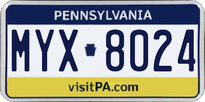 PA license plate MYX8024