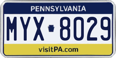 PA license plate MYX8029
