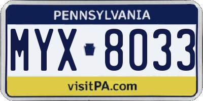 PA license plate MYX8033