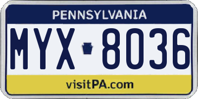 PA license plate MYX8036