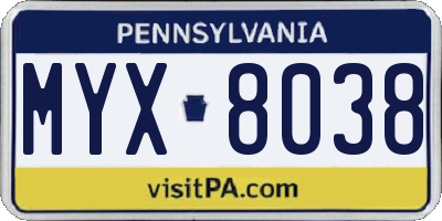 PA license plate MYX8038
