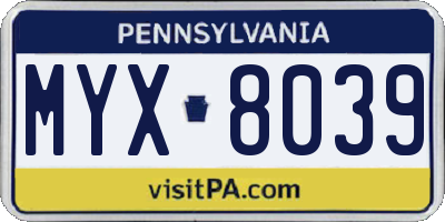 PA license plate MYX8039